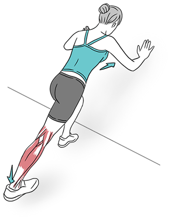 Imagem ilustrativa de uma mulher pressionando a parede a forma de exercitar as panturrilhas