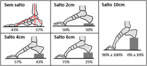 distribuição plantar representada em porcentagens de acordo com altura do salto.