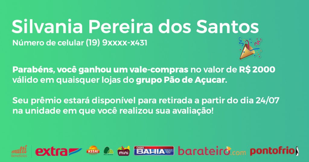 Resultado do sorteio da promoção compareça e concorra