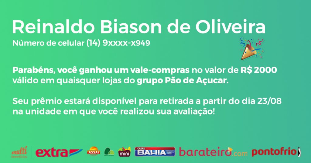 Resultado da promoção compareça e concorra