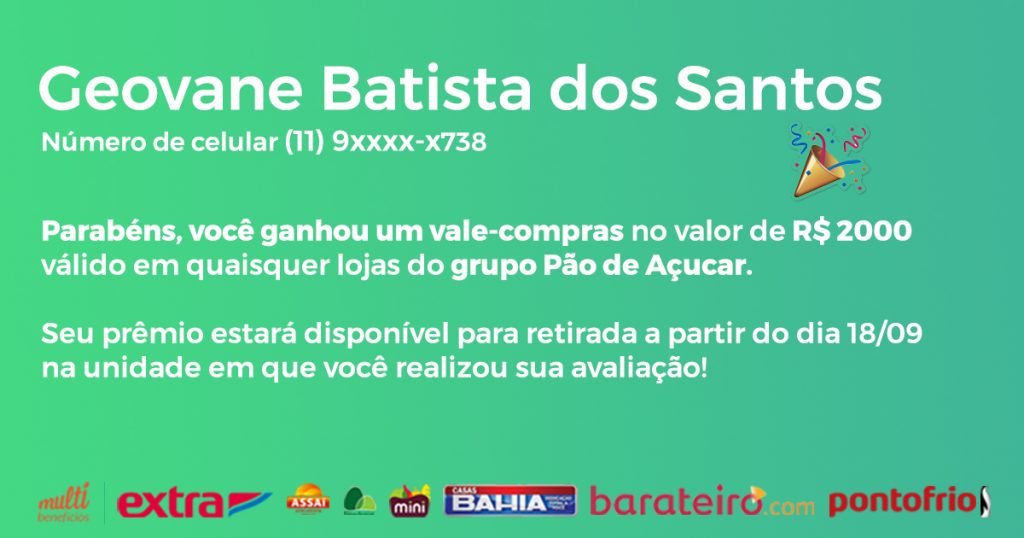 Resultado da promoção compareça e concorra