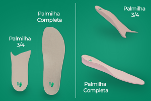 comparação entre a palmilha 3/4 e a palmilha completa